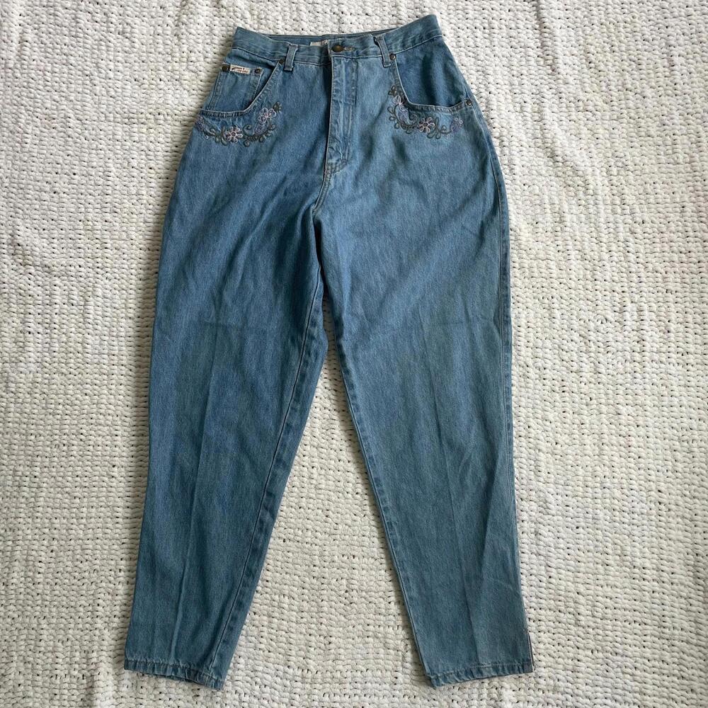 Jessica Women's Vintage Floral Embroidered Tapered Leg Jeans - Size 26